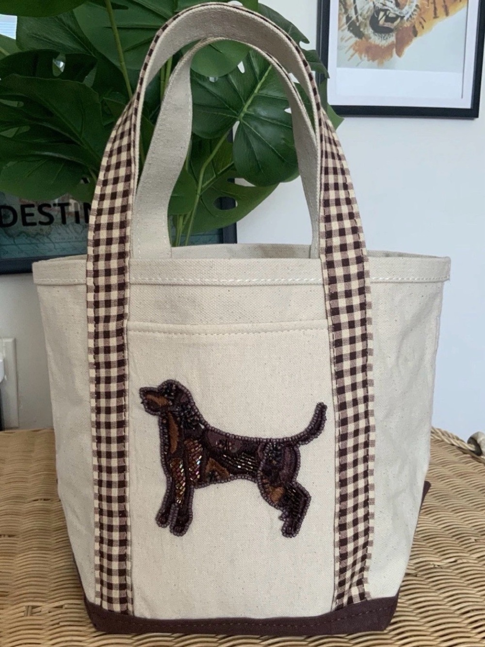 ANTHROPOLOGIE HARTLEY CANVAS TOTE POINTER DOG NWT